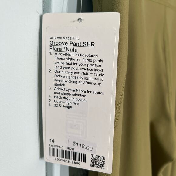 NWT Lululemon Groove Super High Rise Flared Pant Nulu Bronze Green 14 - Picture 4 of 11